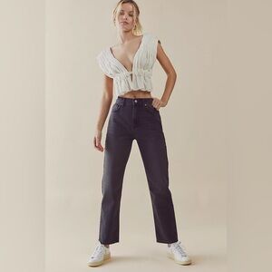 Free People Pacifica High Rise Slim Straight Jeans Black